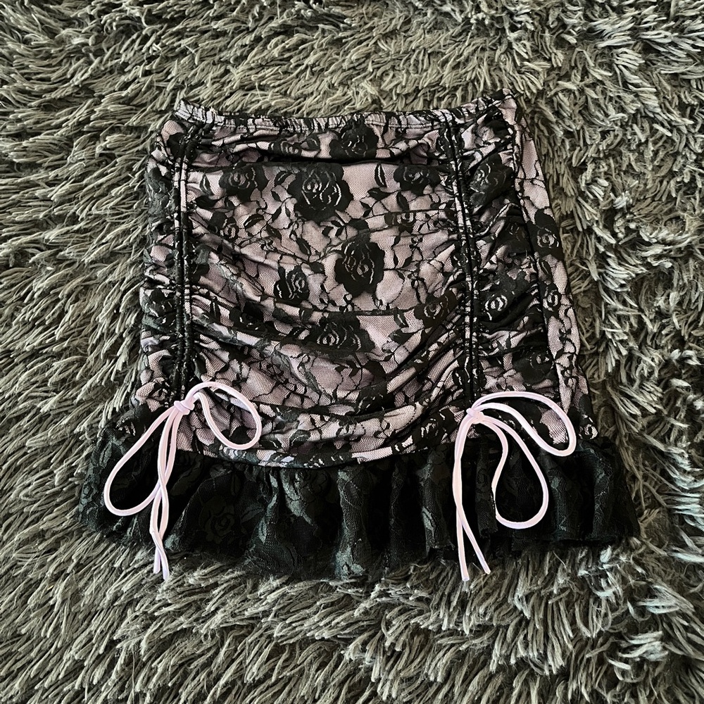 Gothic Black & Purple Lace Skirt with Ruffle Hem